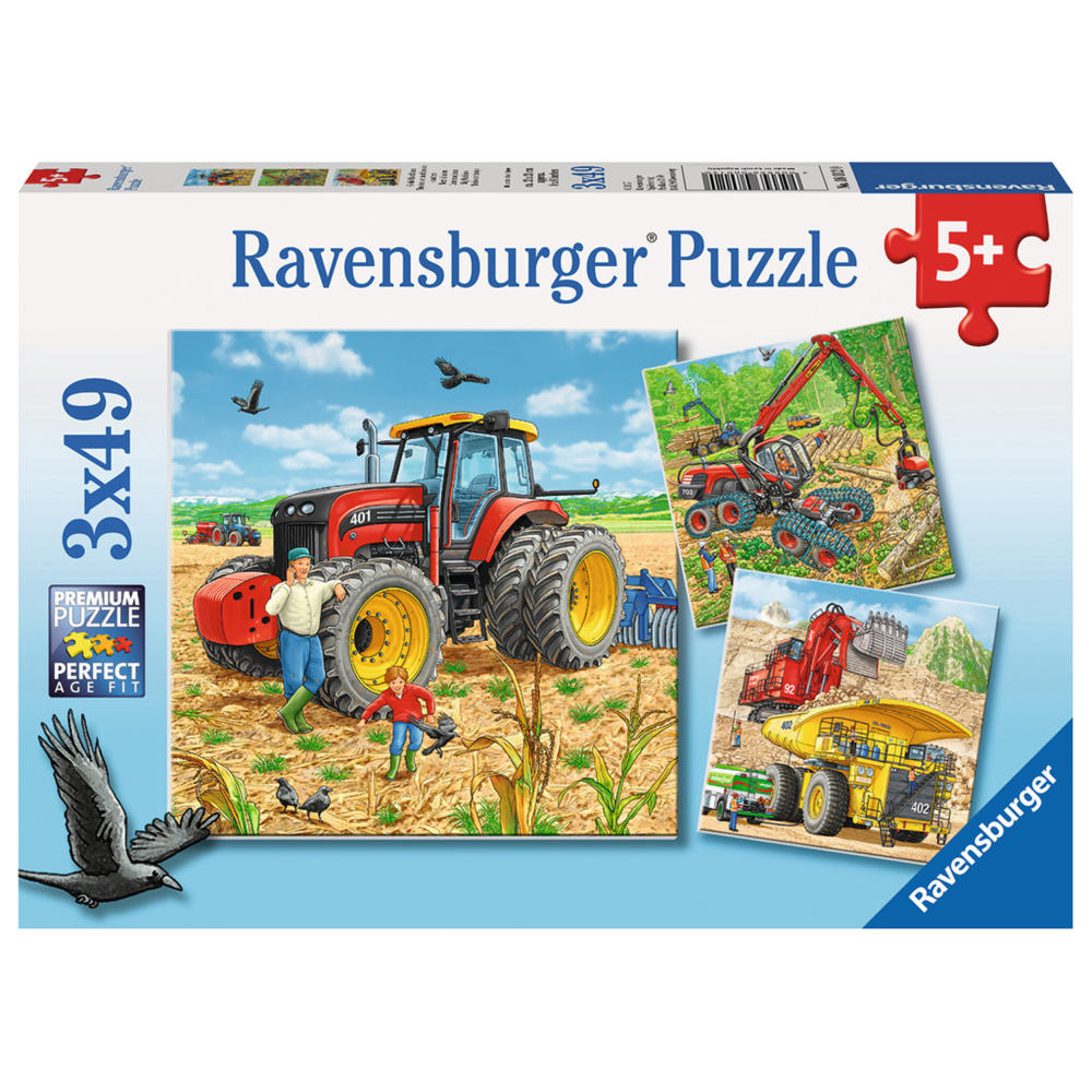Ravensburger Puzzle Große Maschinen, Kinderpuzzle, Legespiel, Kinder Spiel, Puzzlespiel, Inklusive Mini-Poster, 3 x 49 Teile, 08012 0