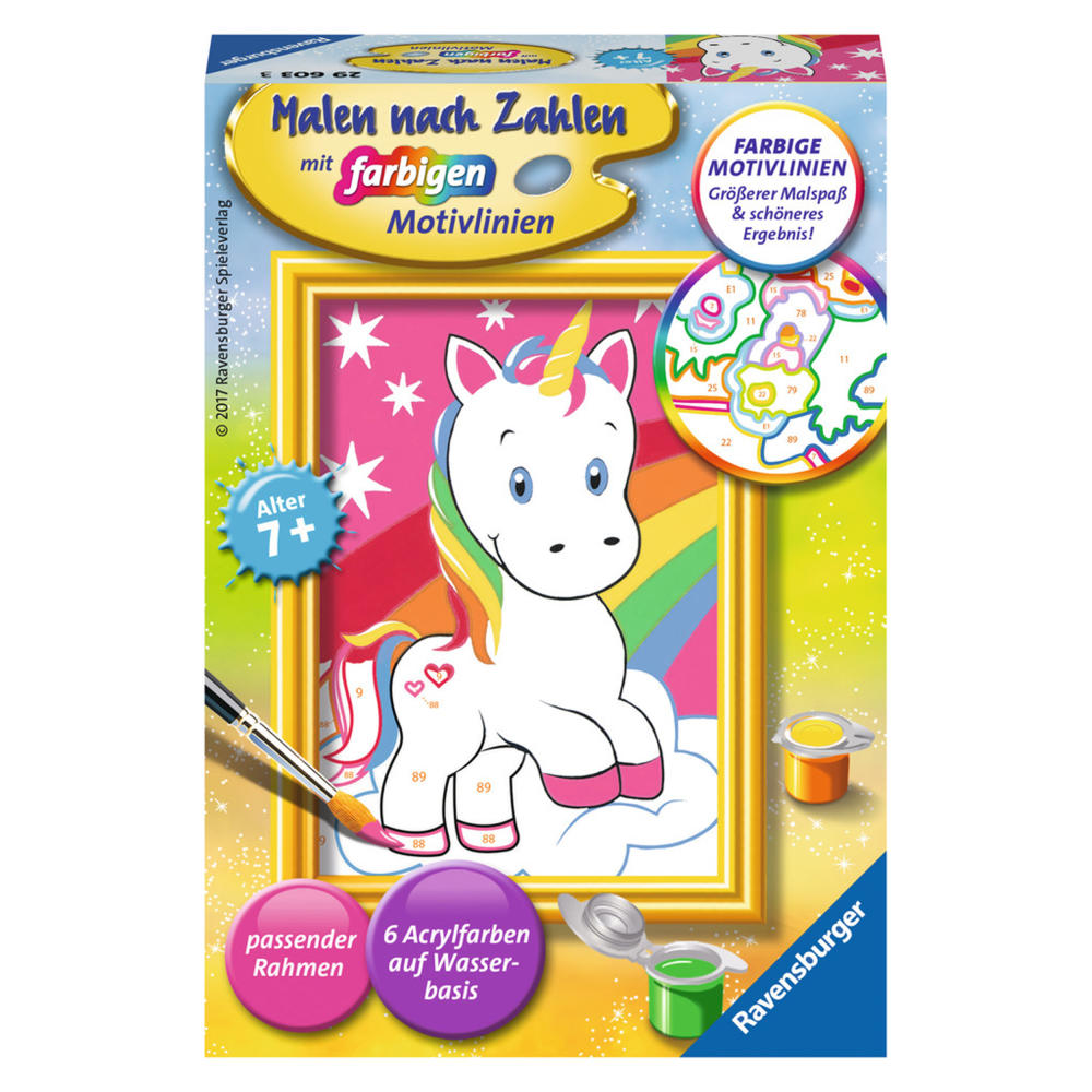 Ravensburger Malen Nach Zahlen Süßes Einhorn, Mal Set, Malvorlage, Vorlage, Bild, Kinder, Farbige Motivlinien, 29603 3
