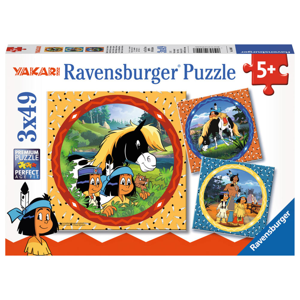 Ravensburger Puzzle Yakari The Brave Indian, Children's Puzzle, Laying Game, Children's Game, Puzzle Game, Including Mini-Poster, 3 x 49 Pieces, 08000 7