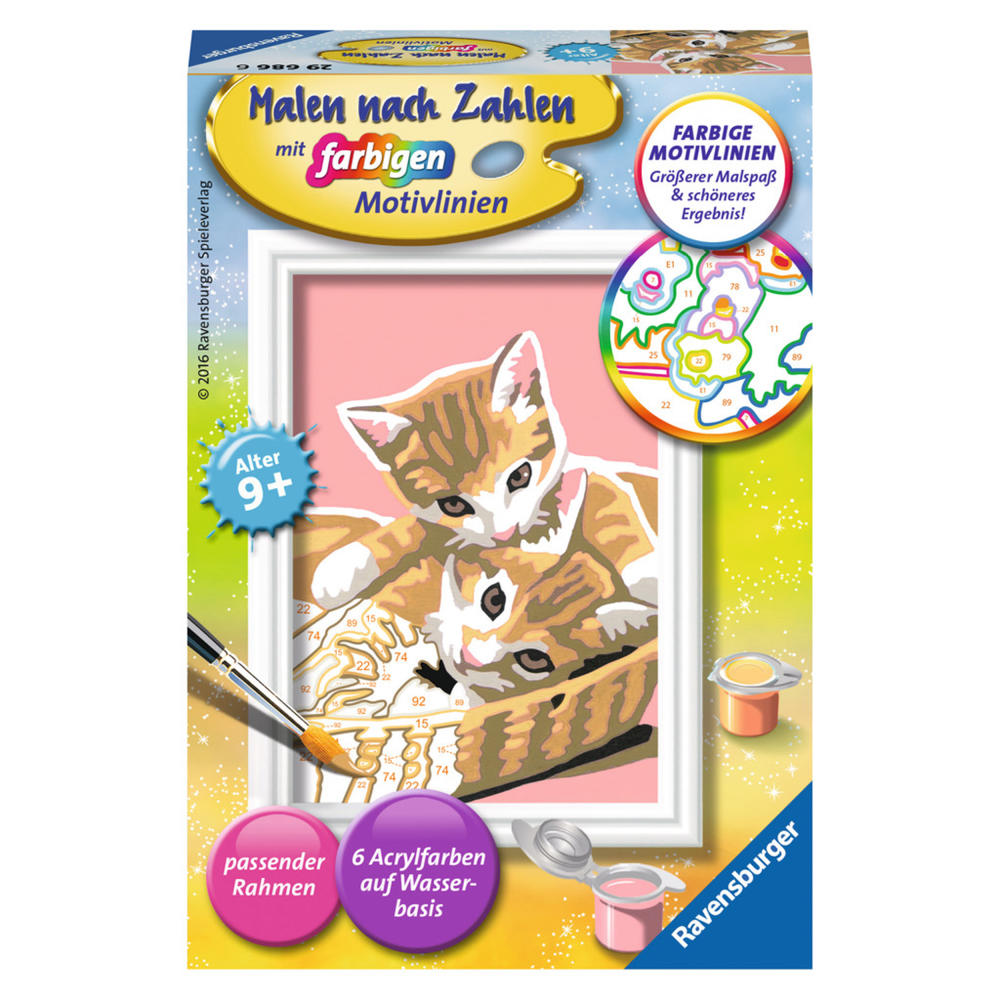 Ravensburger Malen Nach Zahlen Katzenbabys, Mal Set, Malvorlage, Vorlage, Bild, Kinder, Farbige Motivlinien, 29686 6