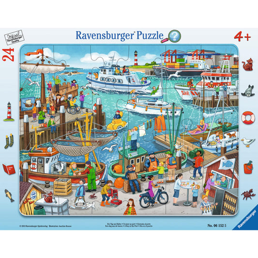 Ravensburger Puzzle Ein Tag Am Hafen, Rahmenpuzzle, Kinderpuzzle, Legespiel, Kinder Spiel, Puzzlespiel, 25 Teile, 06152 5