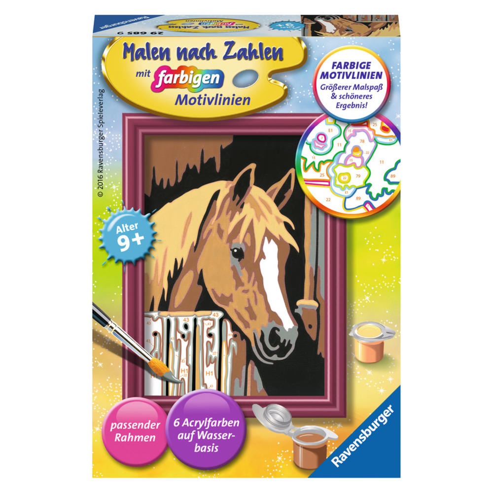 Ravensburger Malen Nach Zahlen Pferd Im Stall, Mal Set, Malvorlage, Vorlage, Bild, Kinder, Farbige Motivlinien, 29685 9