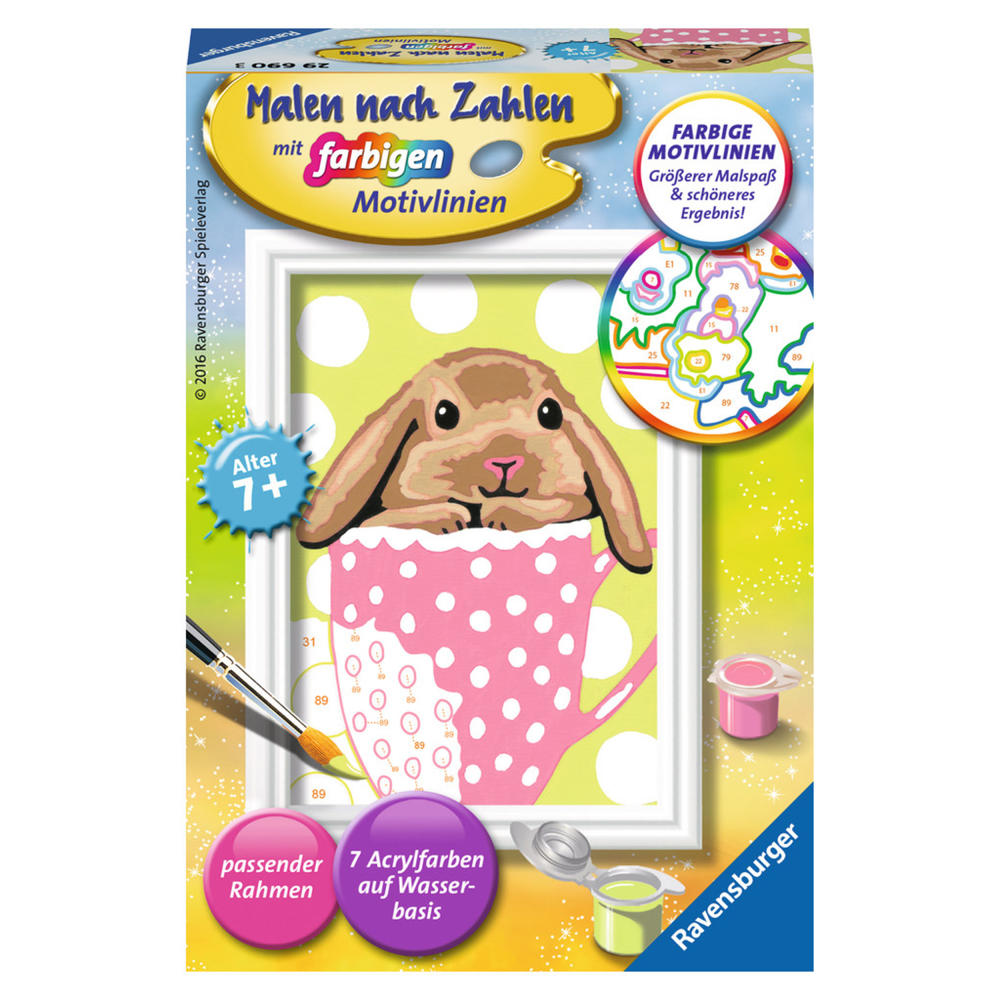 Ravensburger Malen Nach Zahlen Süßes Schlappohr, Mal Set, Malvorlage, Vorlage, Bild, Kinder, Farbige Motivlinien, 29690 3