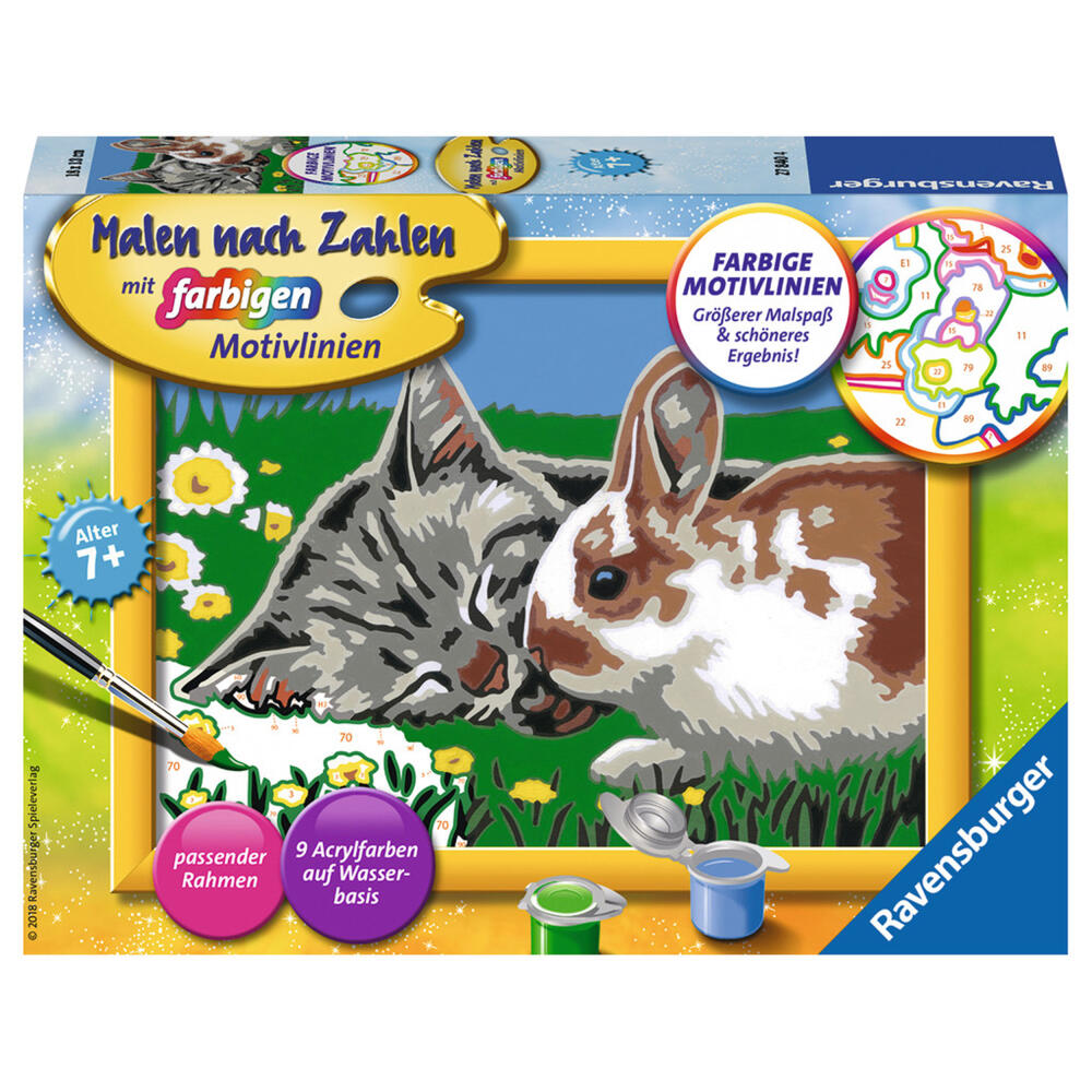 Ravensburger Malen Nach Zahlen Kätzchen und Häschen, Mal Set, Malvorlage, Vorlage, Bild, Kinder, Farbige Motivlinien, 27840 4