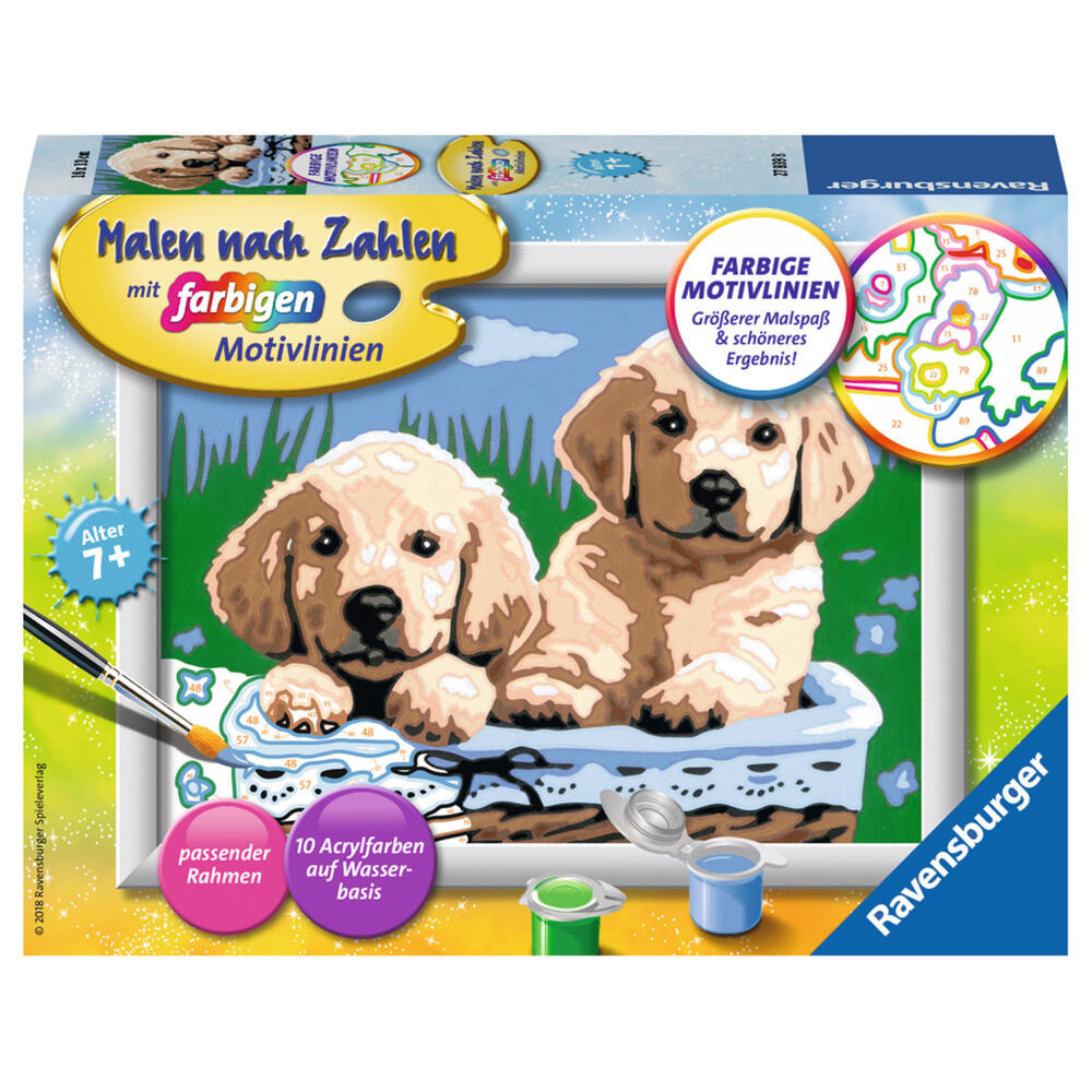 Ravensburger Malen Nach Zahlen Süße Hundewelpen, Mal Set, Malvorlage, Vorlage, Bild, Kinder, Farbige Motivlinien, 27839 8
