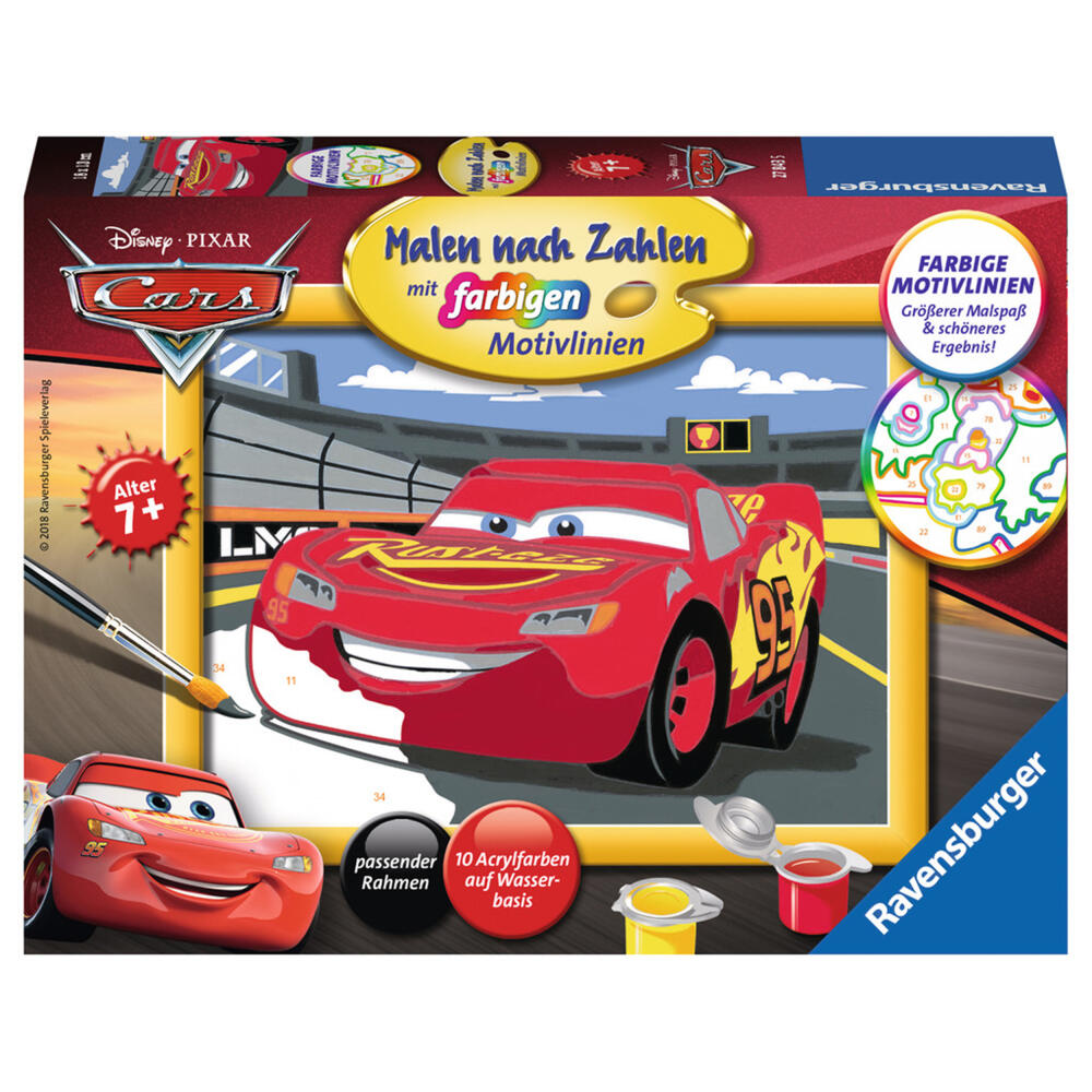Ravensburger Malen Nach Zahlen Lightning McQueen, Mal Set, Malvorlage, Vorlage, Bild, Kinder, Farbige Motivlinien, 27843 5