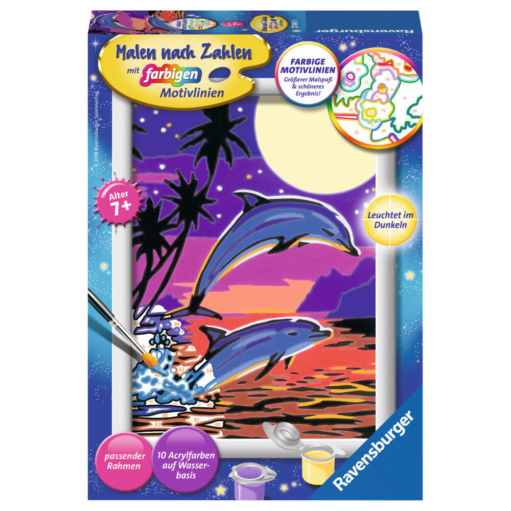 Ravensburger Malen Nach Zahlen Delfine, Mal Set, Malvorlage, Vorlage, Bild, Kinder, Farbige Motivlinien, 27845 9