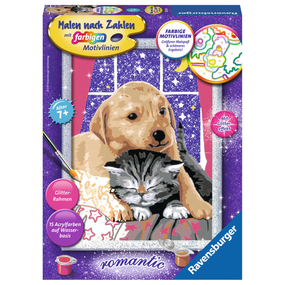 Ravensburger Malen Nach Zahlen Flauschige Freunde, Mal Set, Malvorlage, Vorlage, Bild, Kinder, Farbige Motivlinien, 28647 8