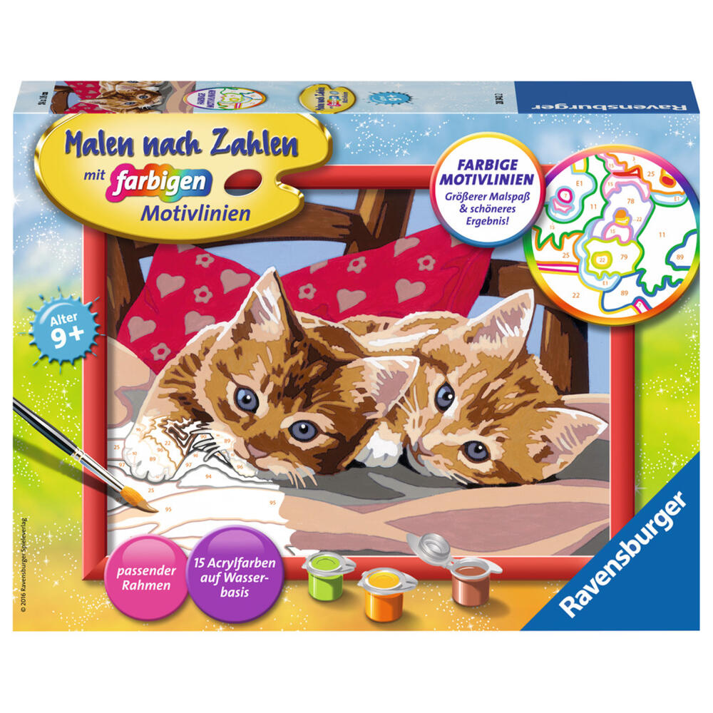 Ravensburger Malen Nach Zahlen Zwei Schmusekätzchen, Mal Set, Malvorlage, Vorlage, Bild, Kinder, Farbige Motivlinien, 28342 2