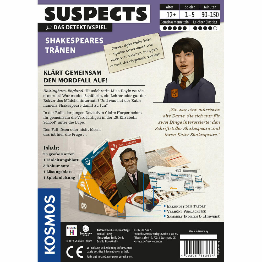 KOSMOS Suspects - Shakespeare's Tears, detective game, crime game, party game, crime game, ages 12 and up, 683634