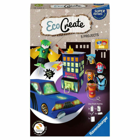 Ravensburger EcoCreate Superheroes, craft set, creative set, craft set, children, upcycling, handicrafts, from 6 years, 18448
