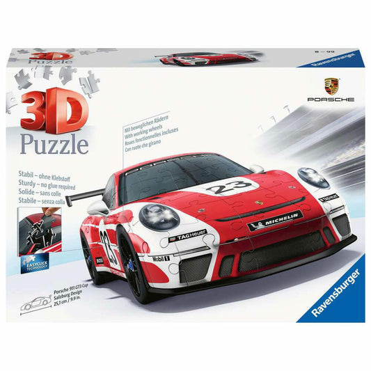 Ravensburger 3D-Puzzle Porsche 911 GT3 Cup Salzburg Design, 3D Puzzle, Kinderpuzzle, Maßstab 1:18, 108 Teile, 11558