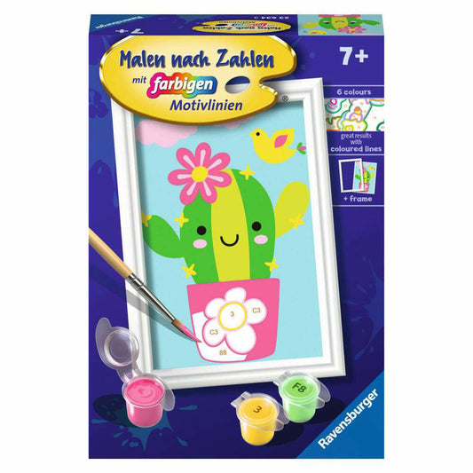 Ravensburger Paint by Numbers Small Cactus, Painting Set, Coloring Page, Children, from 7 years, 23634