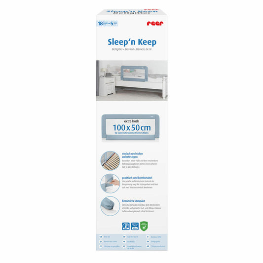 reer Sleep n Keep Bettgitter, Rausfallschutz für Bett, Schutzgitter, Blaugrau Länge 100 cm, 45101