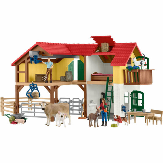 Schleich Farm World Bauernhaus mit Stall und Tieren, Bauernhof, Haus, Spielfigur, Figur, ab 3 Jahre, 42407