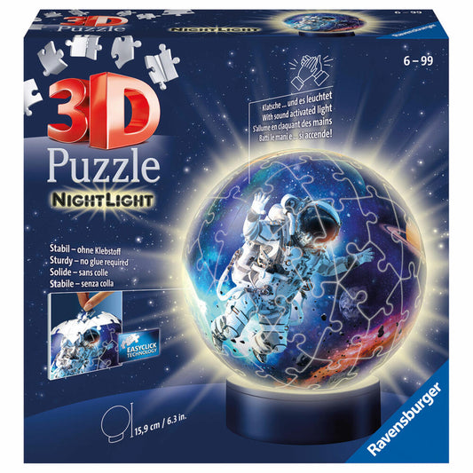 Ravensburger 3D Puzzle Ball Astronauts in Space, Night Light, Children's Puzzle, Children's Game, Puzzle Ball, 72 Pieces, 11264