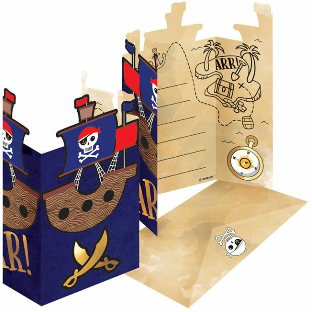 Amscan 8 Invitation Cards &amp; Envelopes Pirates Map Paper
