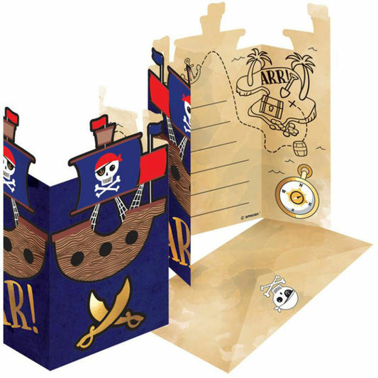 Amscan 8 Invitation Cards &amp; Envelopes Pirates Map Paper