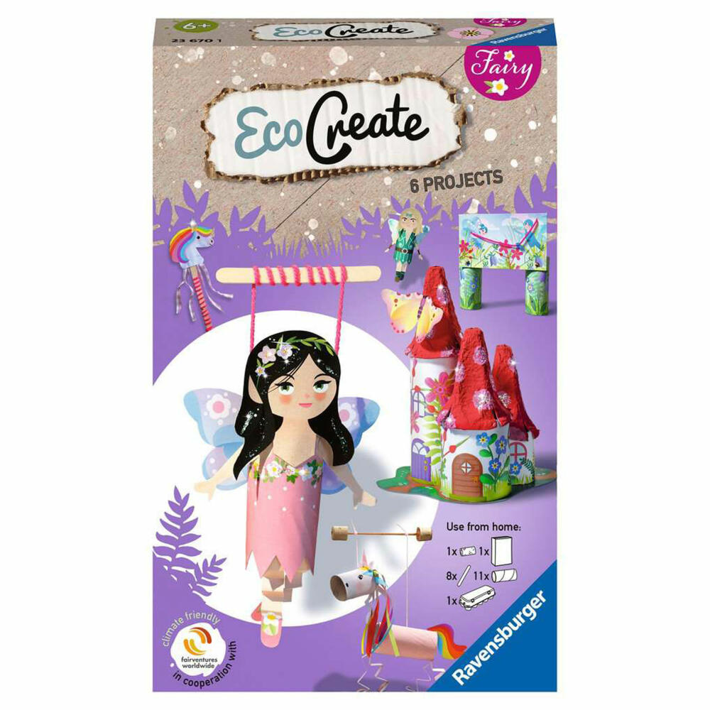 Ravensburger EcoCreate Sparkle with the Fairies, Bastelset, Kreativset, Bastel Set, Kinder, Upcycling, Basteln, 23670
