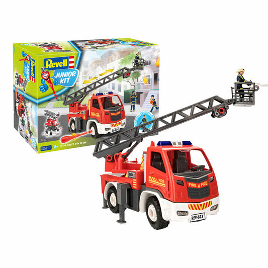 Revell Junior Kit Feuerwehr Leiterwagen, mit Spielfigur, Modellbausatz für Kinder, 69 Teile, ab 4 Jahren, 00823