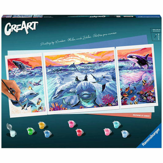 Ravensburger CreArt Dolphins at Sunset, Malen nach Zahlen, Malset, Malvorlage, Malen,Triptychon, 23577