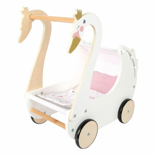 Legler Puppenwagen Schwan, Schiebewagen für Spielpuppen bis 46 cm, Holz, 12283