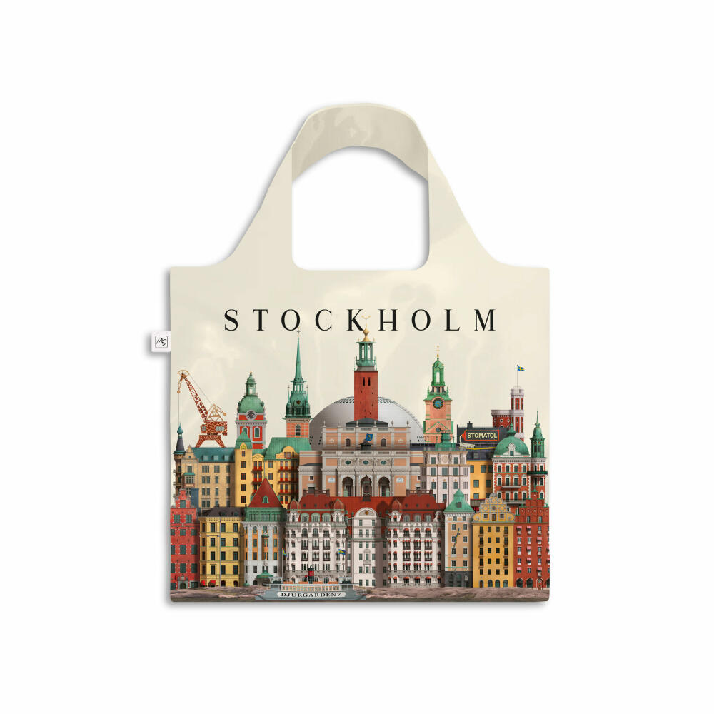 Martin Schwartz Totebag Stockholm, faltbare Tragetasche mit Städtemotiv, Einkaufstasche, Polyester, 46 x 46 cm, MS0803