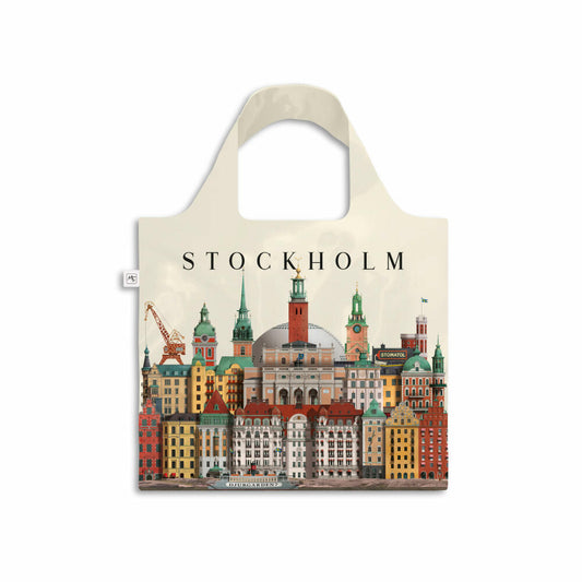 Martin Schwartz Totebag Stockholm, faltbare Tragetasche mit Städtemotiv, Einkaufstasche, Polyester, 46 x 46 cm, MS0803