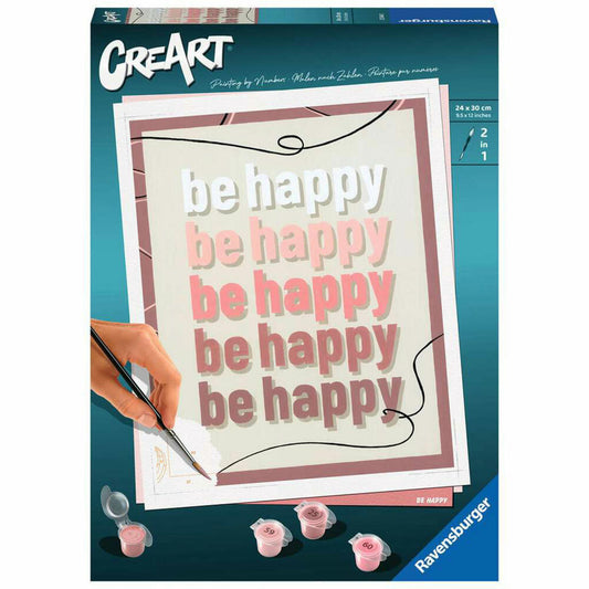 Ravensburger CreArt Be Happy, painting by numbers, painting set, coloring page, painting, 23544