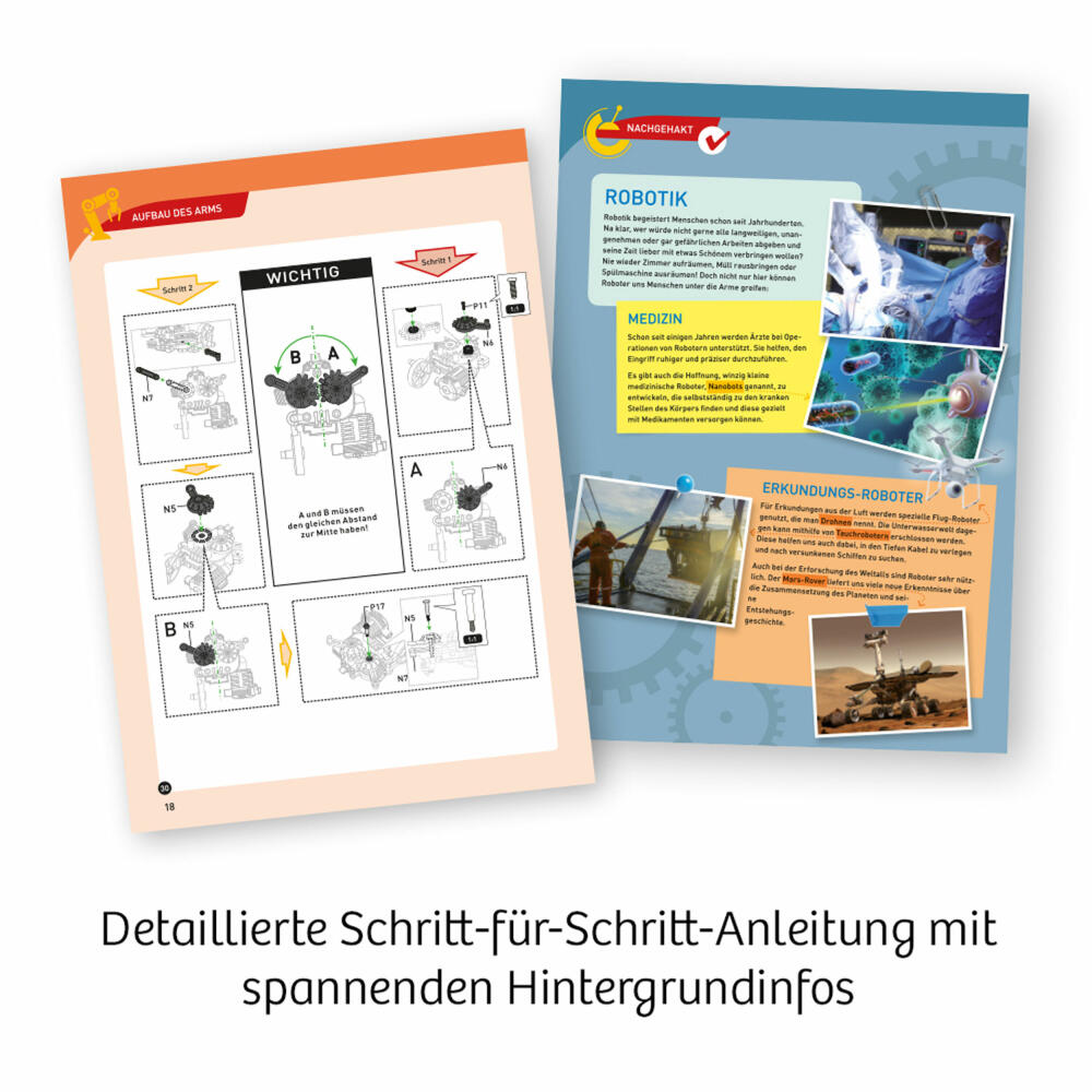KOSMOS Roboter-Arm Experimentierkasten, Modellbausatz, Roboter, mit 5 Motoren und Beleuchtung, 620028