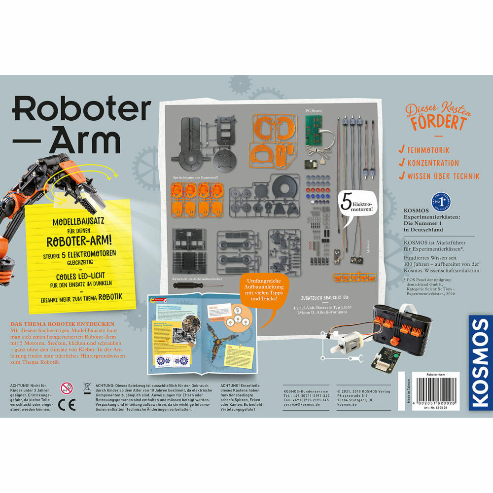 KOSMOS Roboter-Arm Experimentierkasten, Modellbausatz, Roboter, mit 5 Motoren und Beleuchtung, 620028