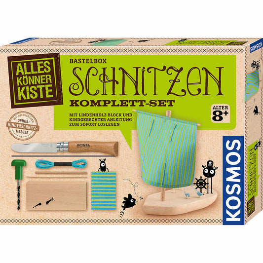 KOSMOS AllesKönnerKiste Schnitzen Komplett-Set, Bastelbox, Experimentierkasten, ab 8 Jahren, 604608