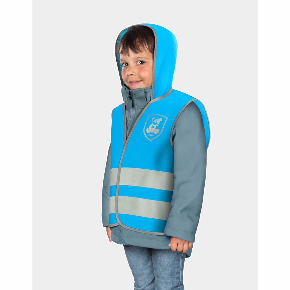 reer MyBuddyGuard Sicherheitsweste, Warnweste, Signalweste, Kinder, mit Kapuze, Blau, 53012