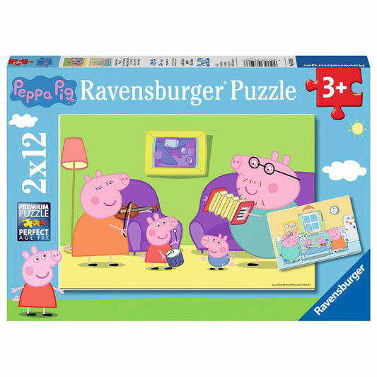 Ravensburger At Home with Peppa, 2 x 12 pieces, children's puzzle, children's puzzle, from 3 years, 07596