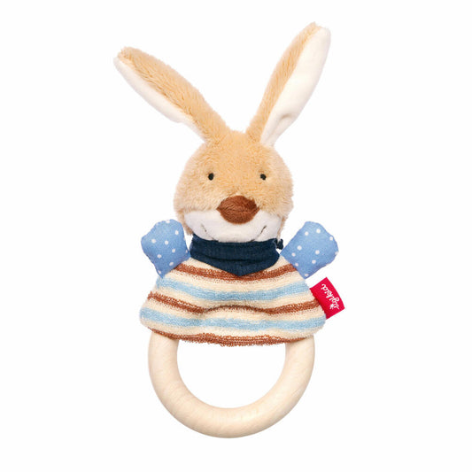 sigikid Semmel Bunny Fingerpuppe-Greifring Hase, Rassel, Beißring, Greifling, Finger Puppe, Spielzeug, Blau / Beige, 39269