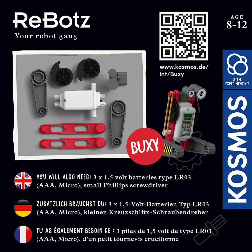 KOSMOS ReBotz - Buxy the Jumping Bot / Der Jumping-Bot, Roboter, Experimentierkasten, Kinder, Mehrsprachig, 617042