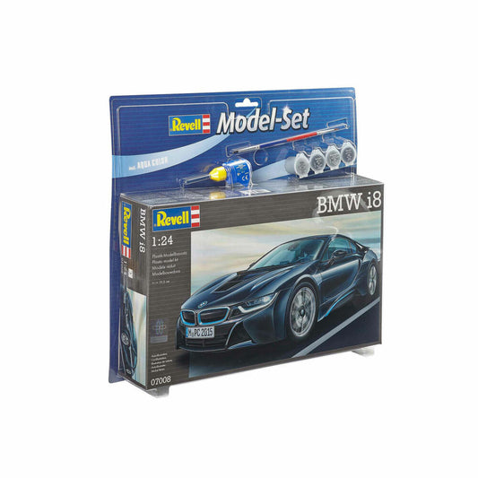 Revell Model Set BMW i8, Sportwagen, Modellbausatz mit Farben und Kleber, 131 Teile, ab 10 Jahren, 67008