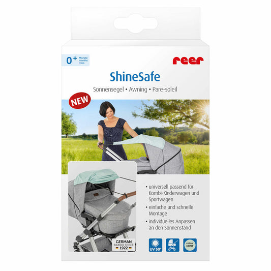 reer ShineSafe Sonnensegel, Sonnenschutz, UV Schutz, Kinderwagen, Mint, 84213