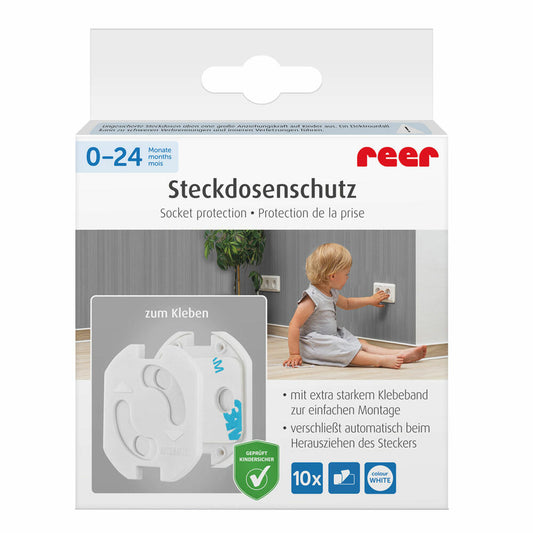 reer Steckdosenschutz, 10er Set, Steckdosen Schutz, Kindersicherung, Kinder Sicherung, Weiß, 32030