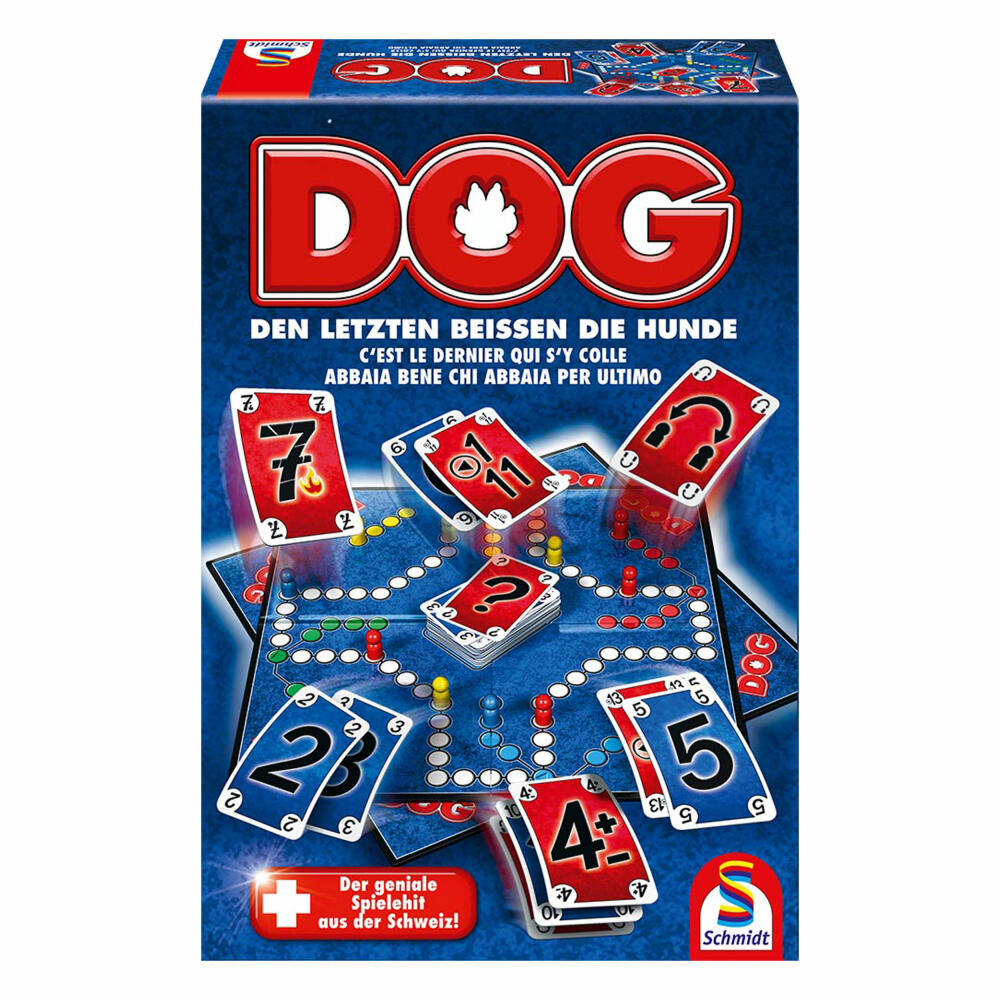 Schmidt Spiele DOG, Familienspiel, Brettspiel, Kartenspiel, 2 bis 6 Spieler, 49201