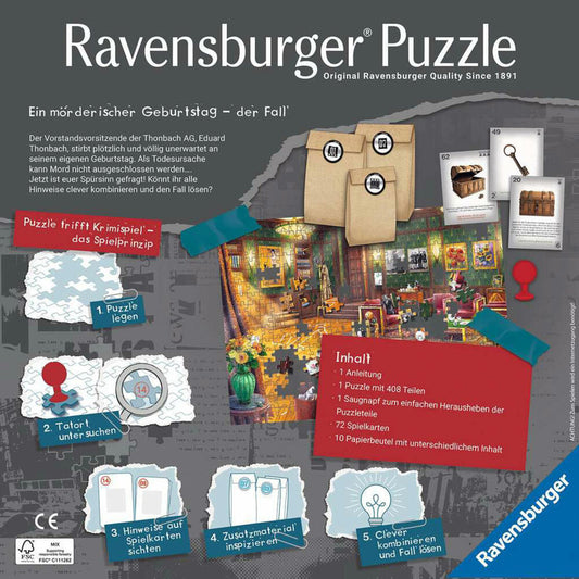 Ravensburger Puzzle X Crime: A Murderous Birthday, Crime Puzzle, Crime, 408 Pieces, Ages 12+, 17521