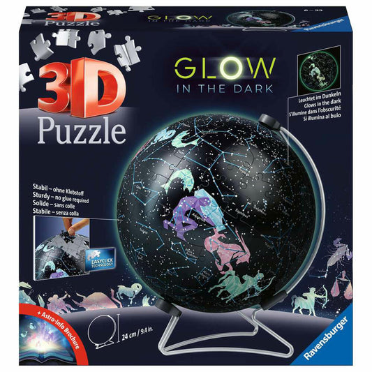 Ravensburger 3D Puzzle Ball Puzzle Starglobe Glow-In-The-Dark, Puzzleball, Puzzles, 180 pieces, from 6 years, 11544