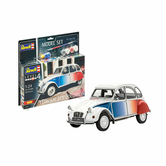 Revell Model Set Citroën 2 CV Cocorico, Oldtimer, Modellbausatz mit Farben und Kleber, 122 Teile, ab 12 Jahren, 67653