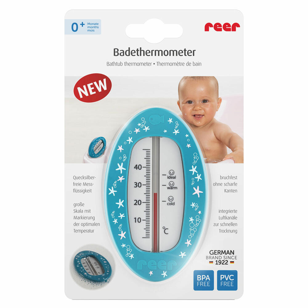 reer Badethermometer Oval, Bade Thermometer, Badewasser Temperaturmesser, Blau, 24113