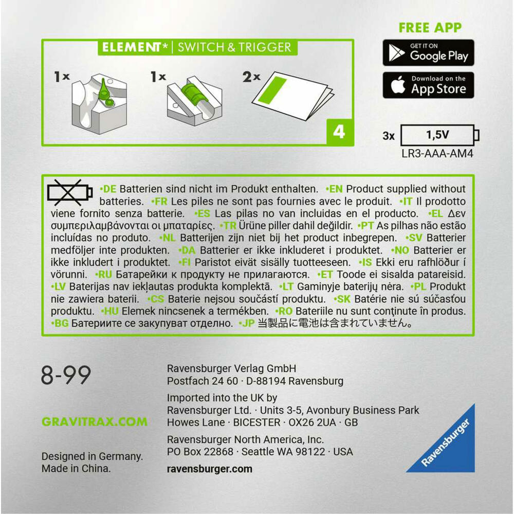 Ravensburger GraviTrax POWER Element Switch & Trigger, Erweiterung, Ergänzung, Kugelbahn, Zubehör, 26214