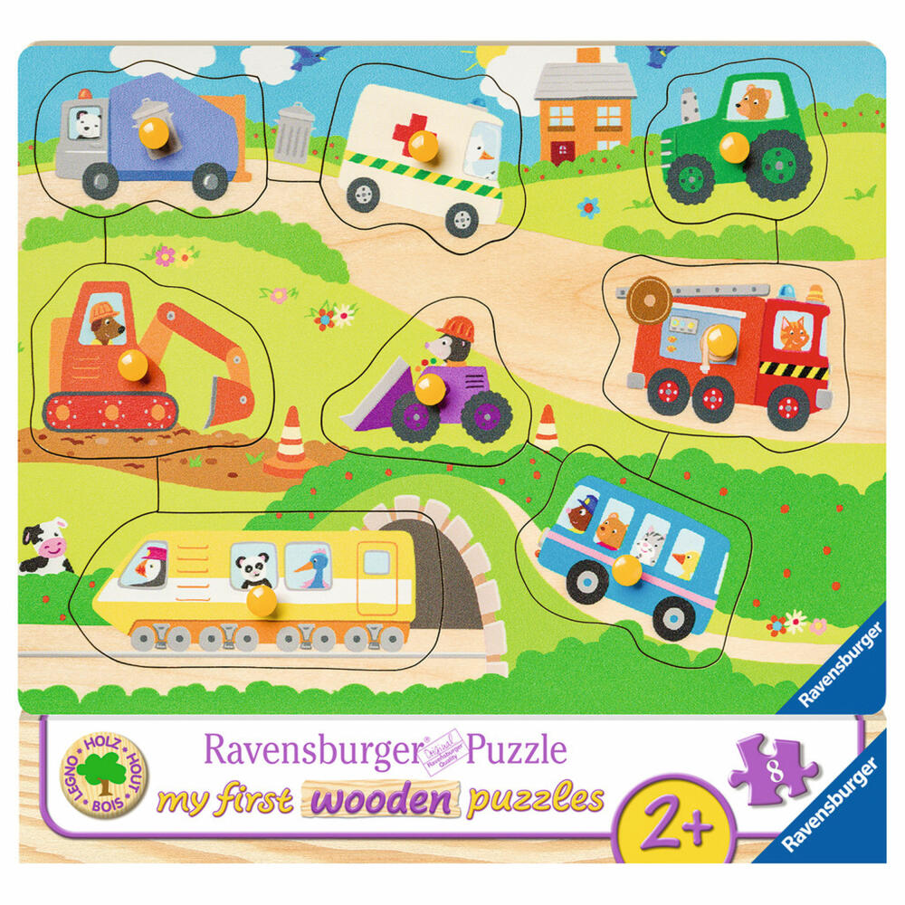 Ravensburger Puzzle Favorite Vehicles, My First Wooden Puzzles, Children's Puzzle, Laying Game, Children's Game, Puzzle Game, 8 Pieces, 03684 4