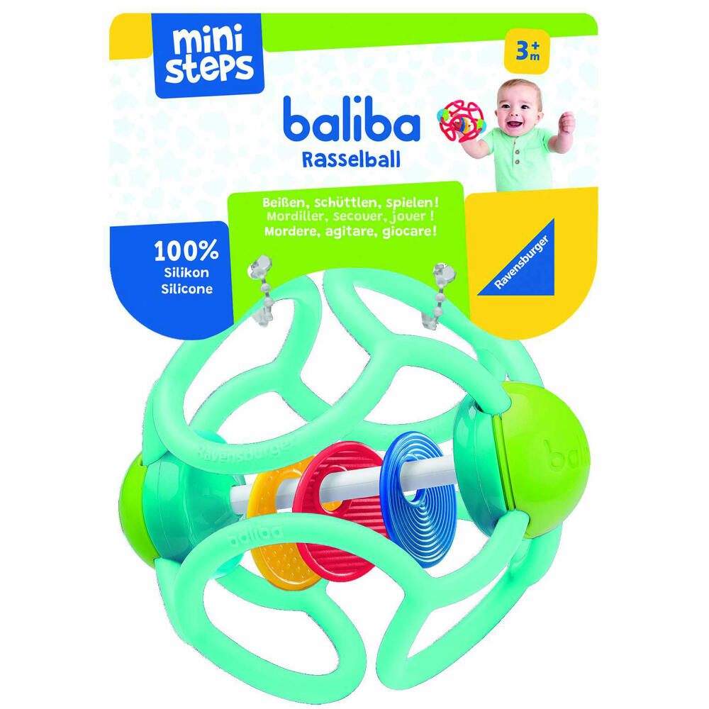 Ravensburger ministeps baliba rattle ball, rattle ball, grasping toy, biting ball, gripping ball, biting aid, toy, silicone, turquoise, 04152