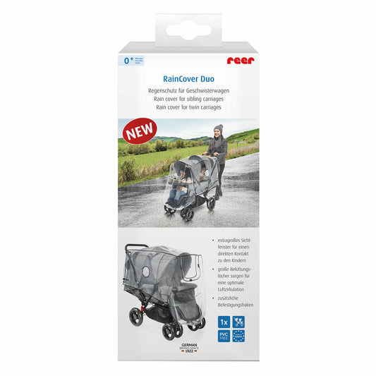 reer RainCover Duo Regenschutz für Geschwisterwagen, Regenverdeck, Regenhaube, Kinderwagen, 73887