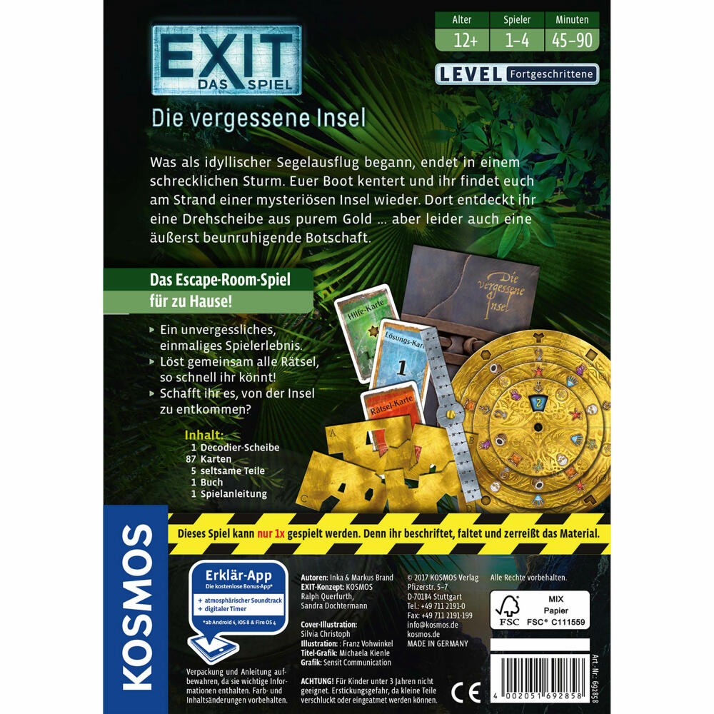 KOSMOS Exit - Das Spiel - Die vergessene Insel, Escape-Spiel, Spiel, Level Fortgeschrittene, ab 12 Jahren, 692858
