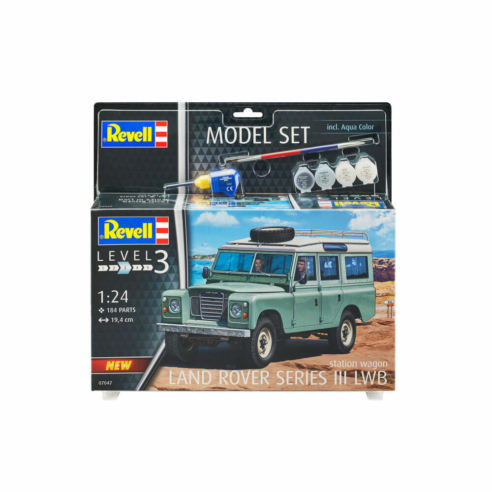 Revell Model Set Land Rover Series III, Geländewagen, Modellbausatz mit Farben und Kleber, 184 Teile, ab 10 Jahren, 67047